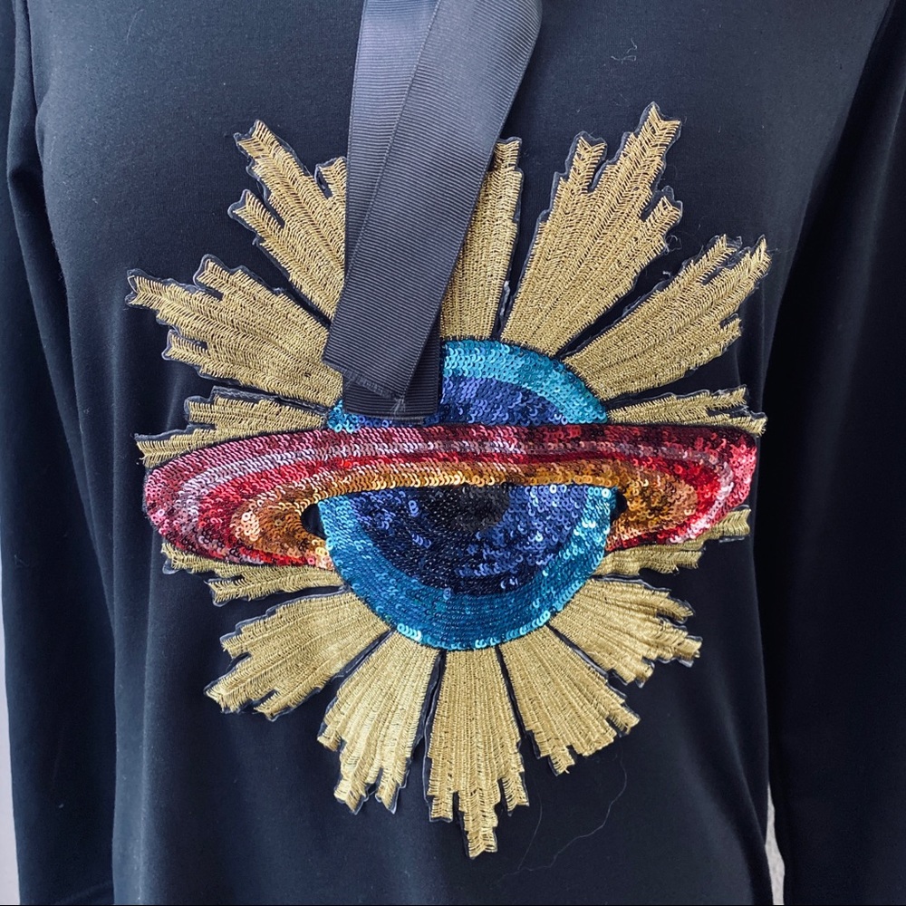 Saturn Rainbow Sequin Patch Black Collared Dress - image 2